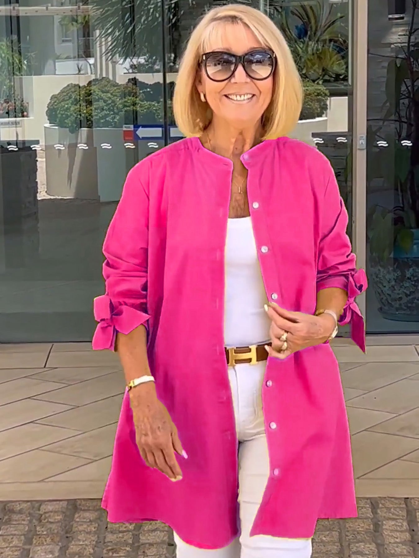 Giacca camicia da donna lunga in cotone tinta unita