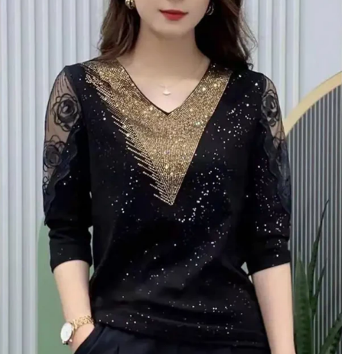 【M-4XL】Nuova blusa versatile in pizzo a diamante per tutti i tipi di corpo