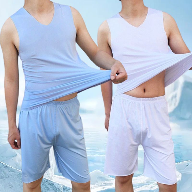 Set da 2 pezzi di maglietta a V e pantaloncini di seta di ghiaccio per uomini