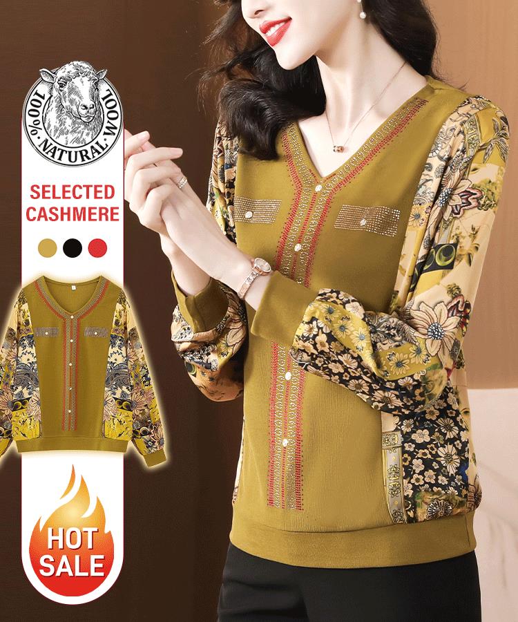 Top elegante con scollo a V impreziosito da strass per l'autunno