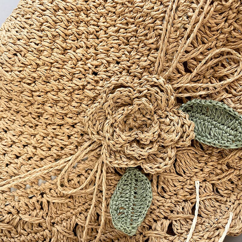 👒Elegante cappello di paglia all'uncinetto con dettaglio volant