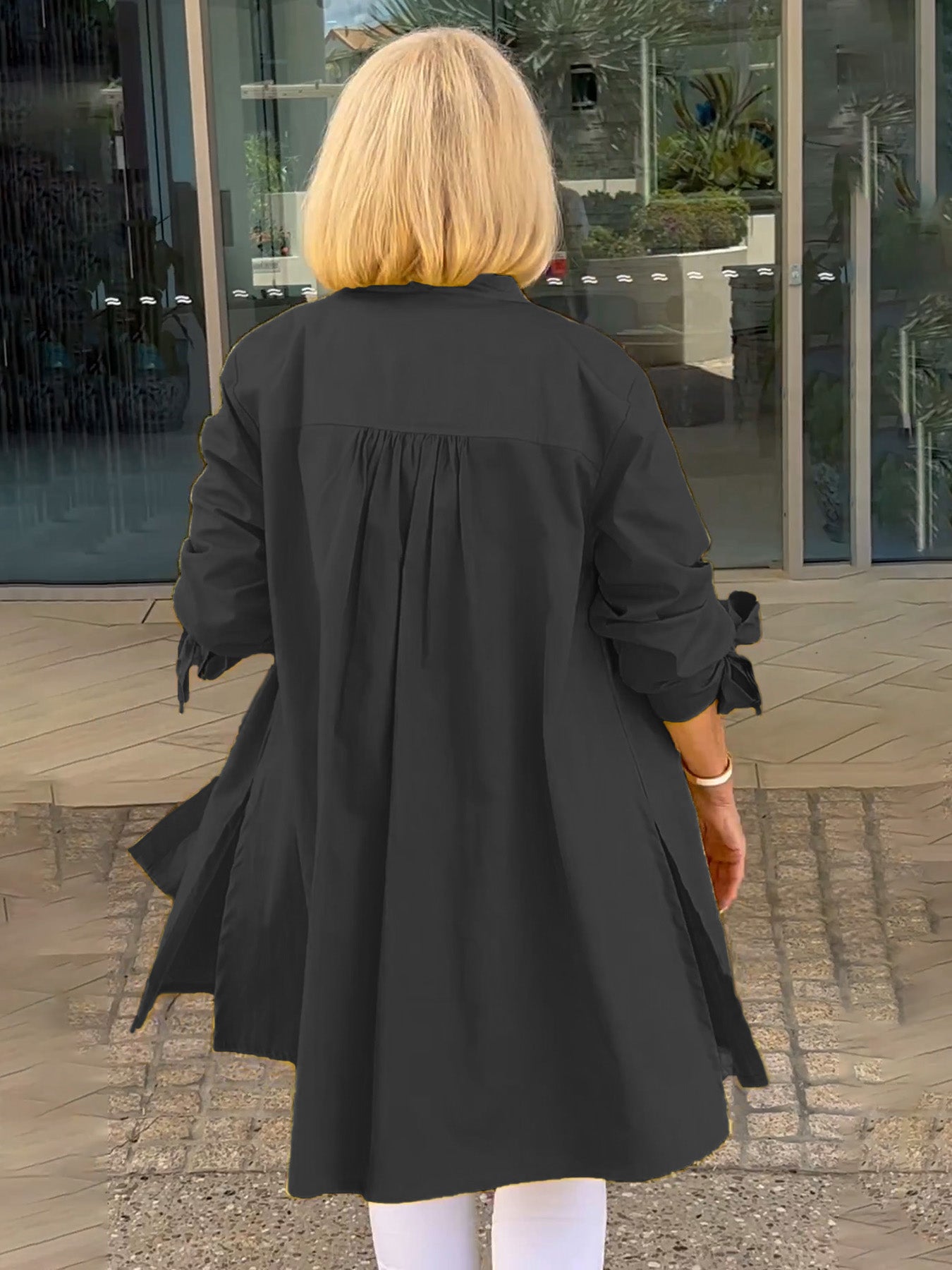 Giacca camicia da donna lunga in cotone tinta unita