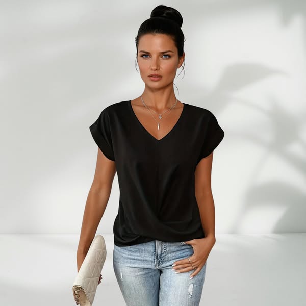 Maglietta elegante e casual a maniche corte con scollo a V e incrocio