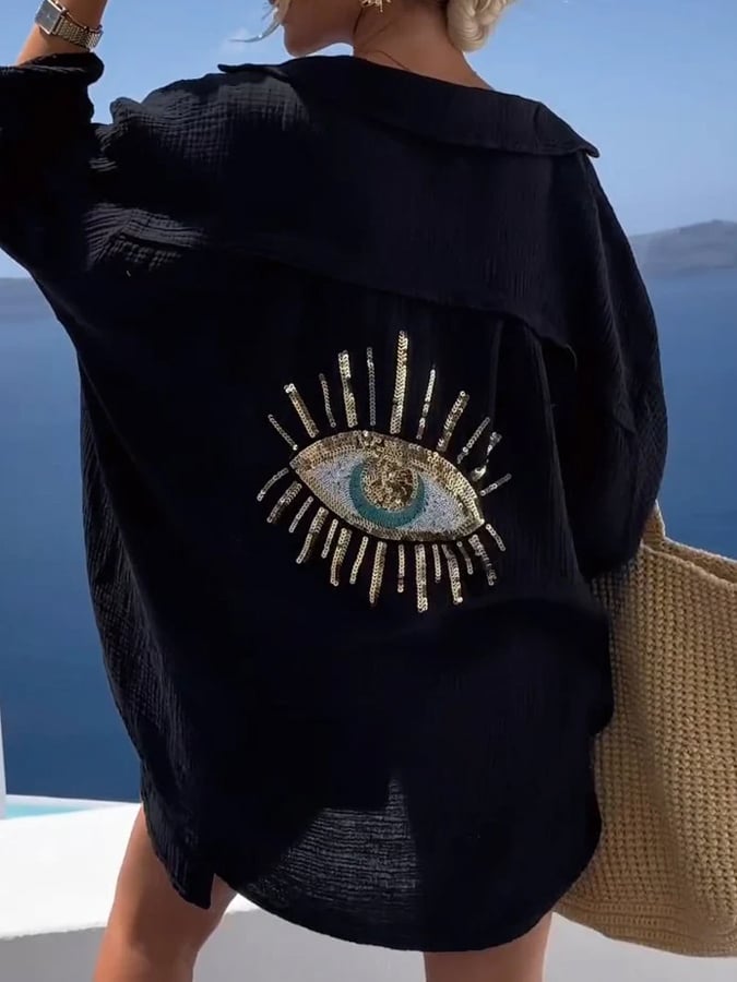 Camicia casual con paillette e perline