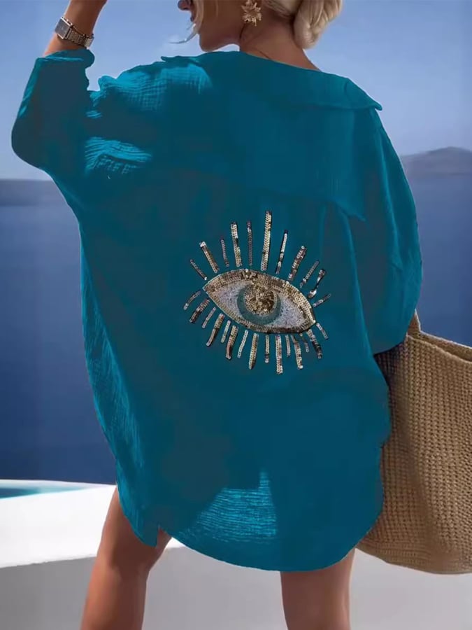 Camicia casual con paillette e perline
