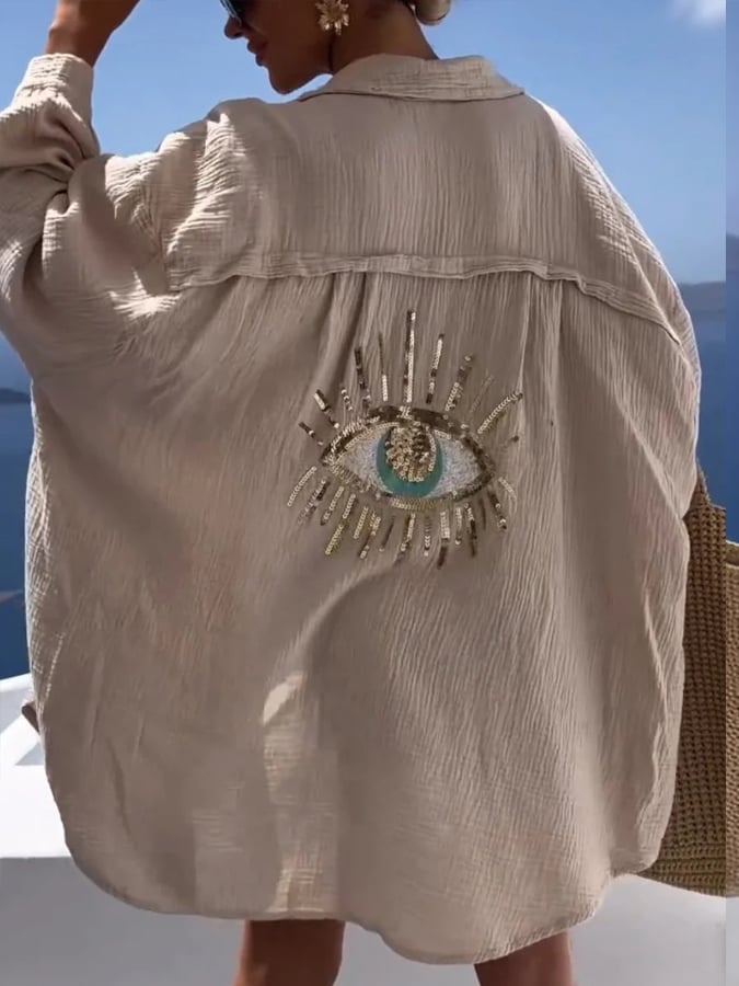 Camicia casual con paillette e perline