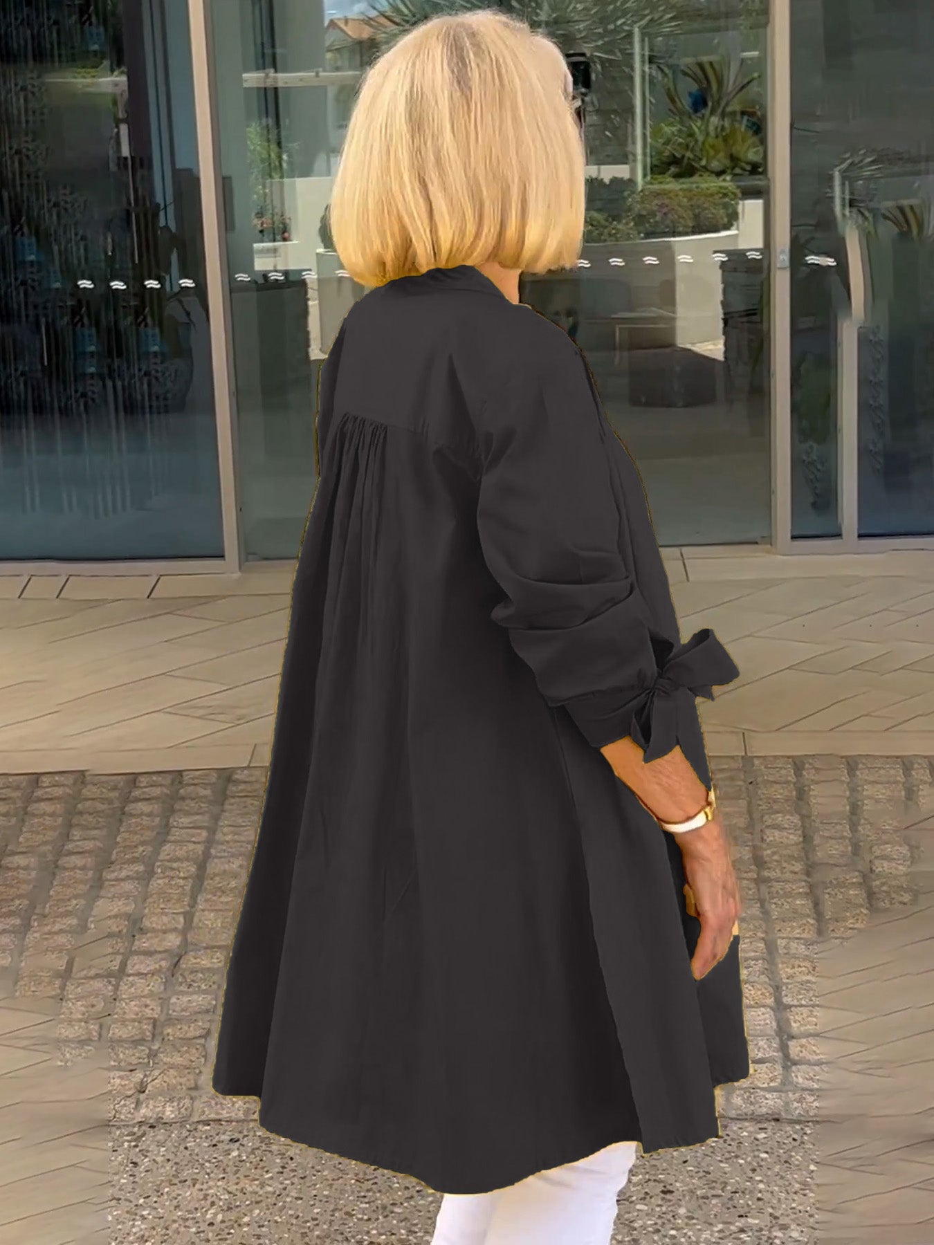 Giacca camicia da donna lunga in cotone tinta unita