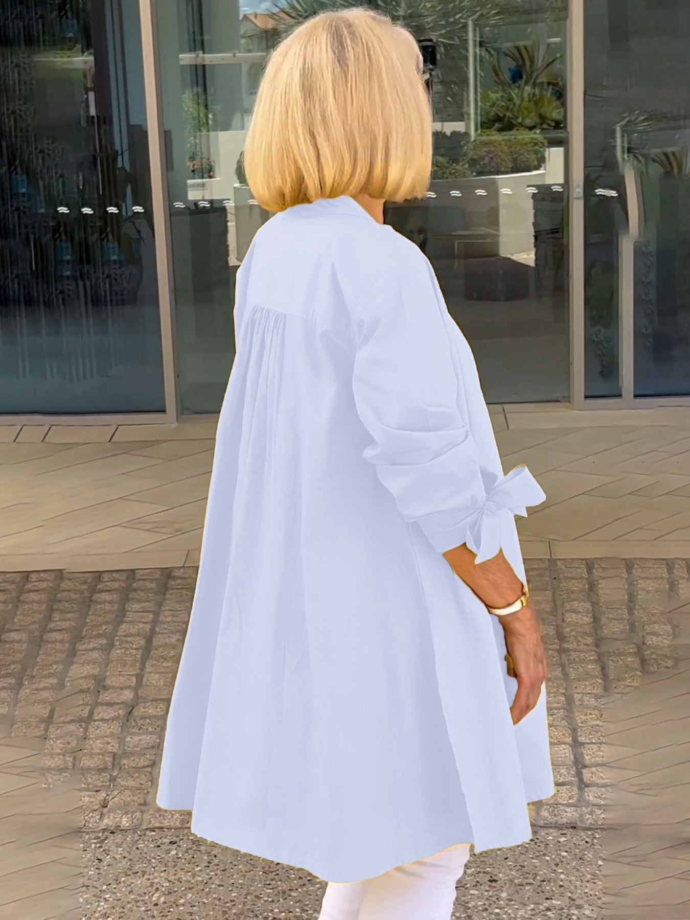 Giacca camicia da donna lunga in cotone tinta unita