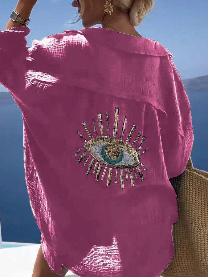 Camicia casual con paillette e perline