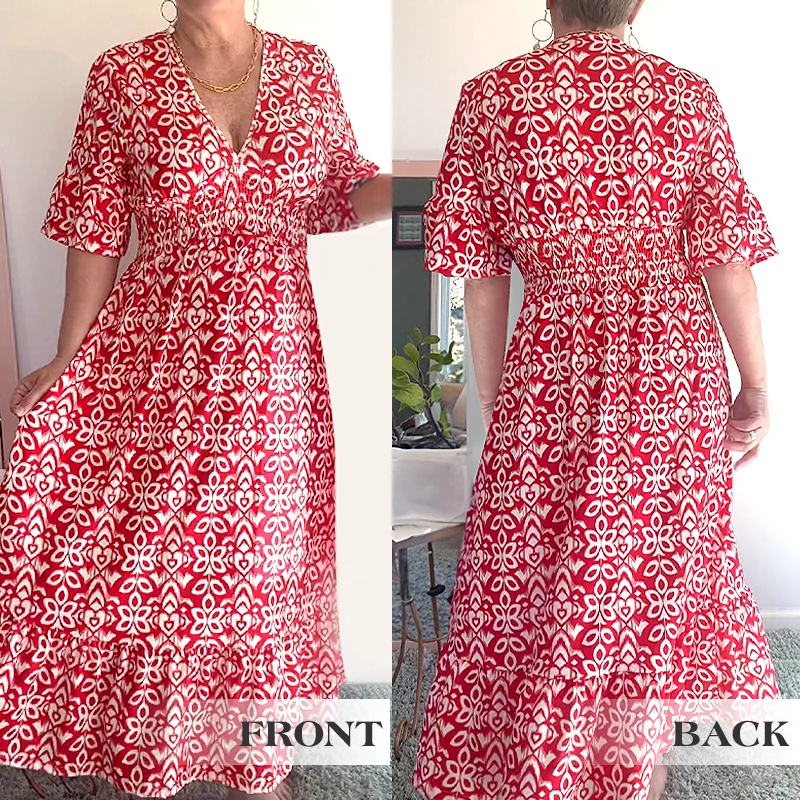 🔥Vendita calda - 50% DI SCONTO🔥Abito lungo avvolgente in vita con scollo a V e stampa casual bohémien