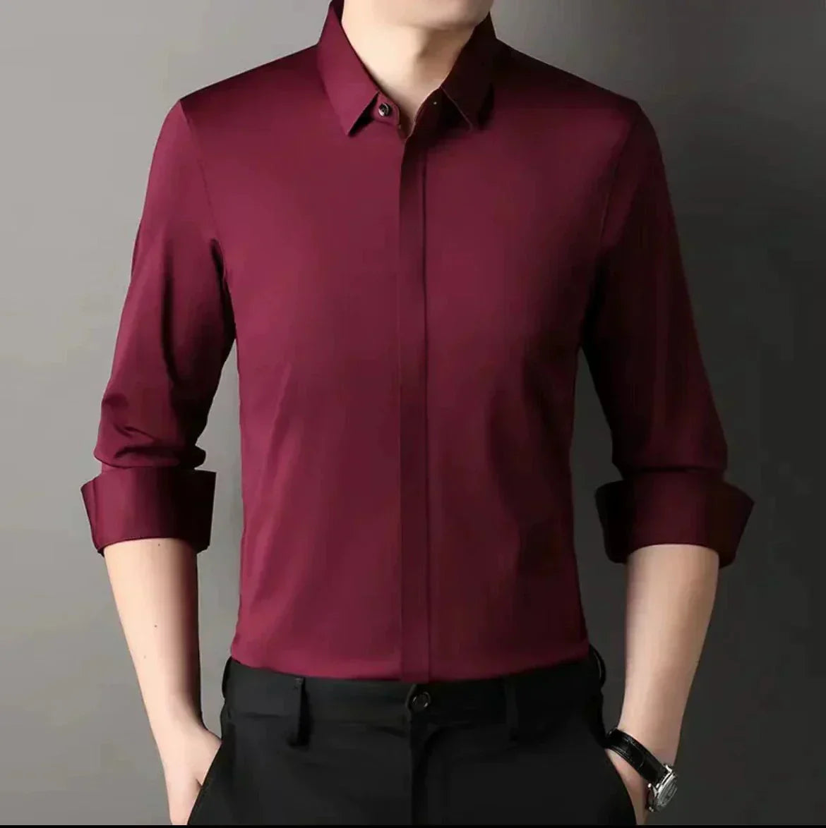 Camicia da uomo senza pieghe con bottoni