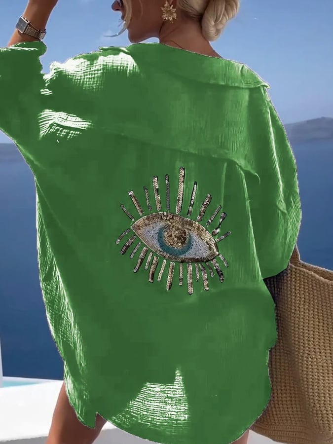 Camicia casual con paillette e perline