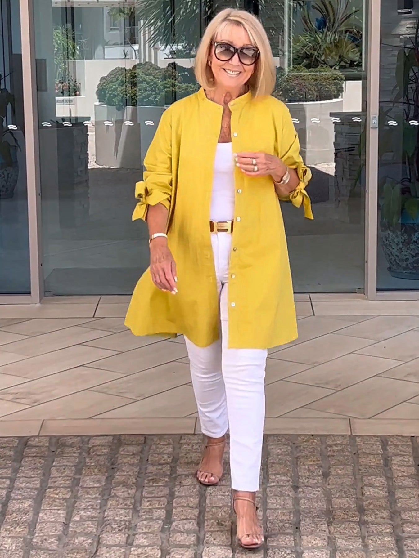 Giacca camicia da donna lunga in cotone tinta unita