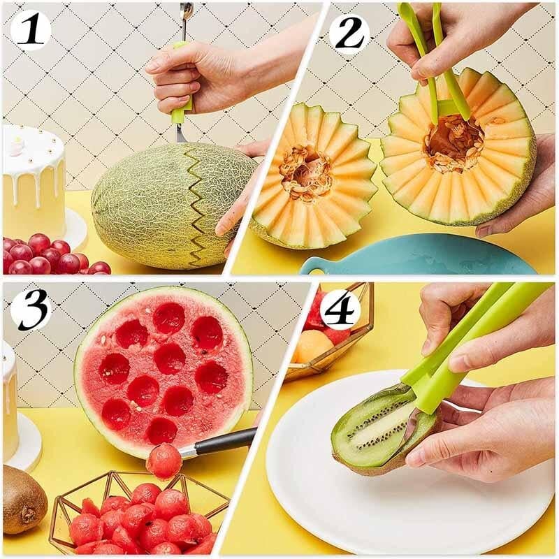 3-in-1 Coltello in Acciaio Inossidabile per la Scultura della Frutta