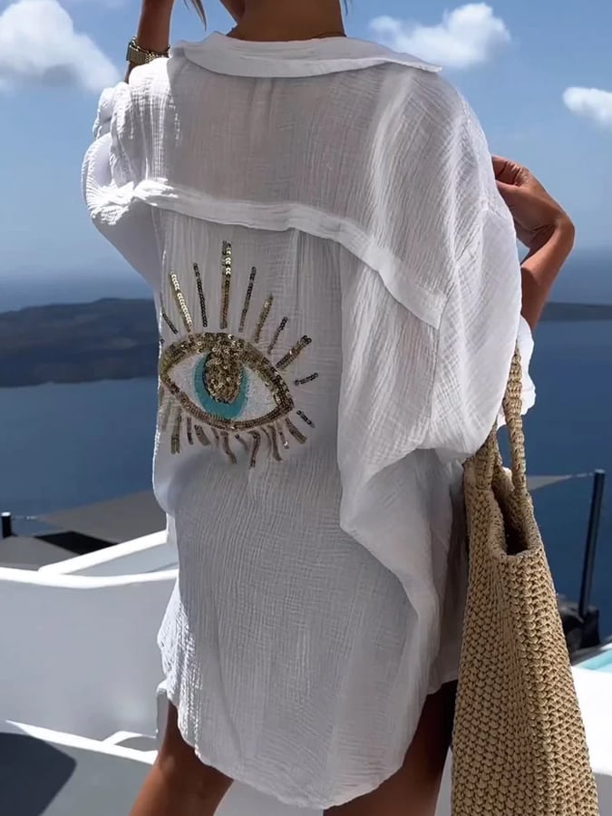 Camicia casual con paillette e perline