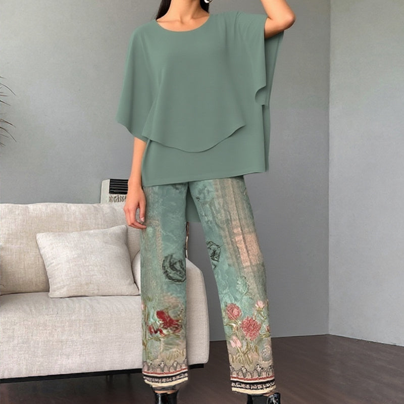 🔥ULTIMO GIORNO DI SALDI - SCONTO DEL 49%🔥 Completo pantaloni stampati e top girocollo da donna