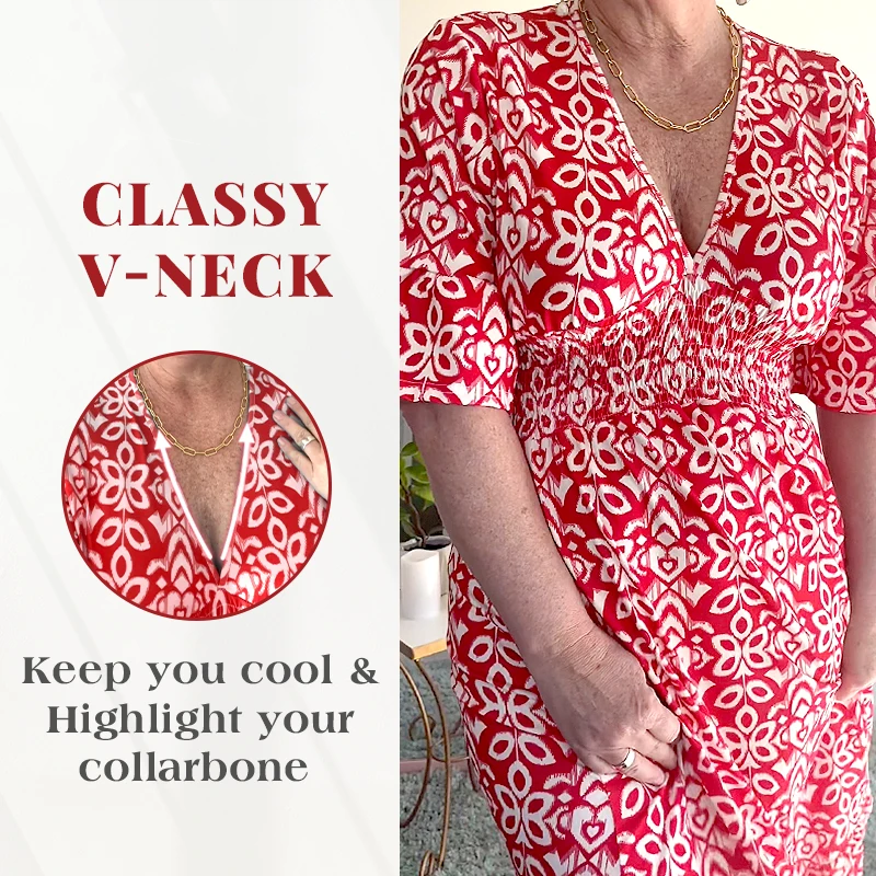 🔥Vendita calda - 50% DI SCONTO🔥Abito lungo avvolgente in vita con scollo a V e stampa casual bohémien