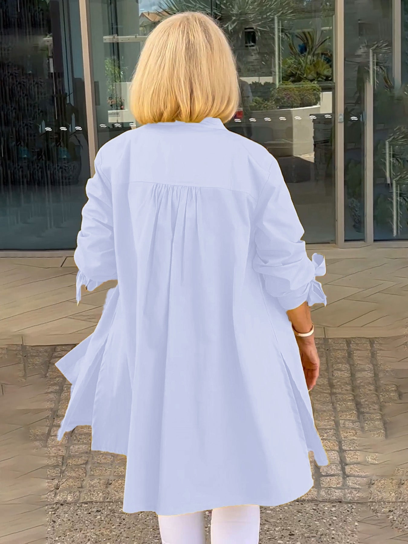 Giacca camicia da donna lunga in cotone tinta unita