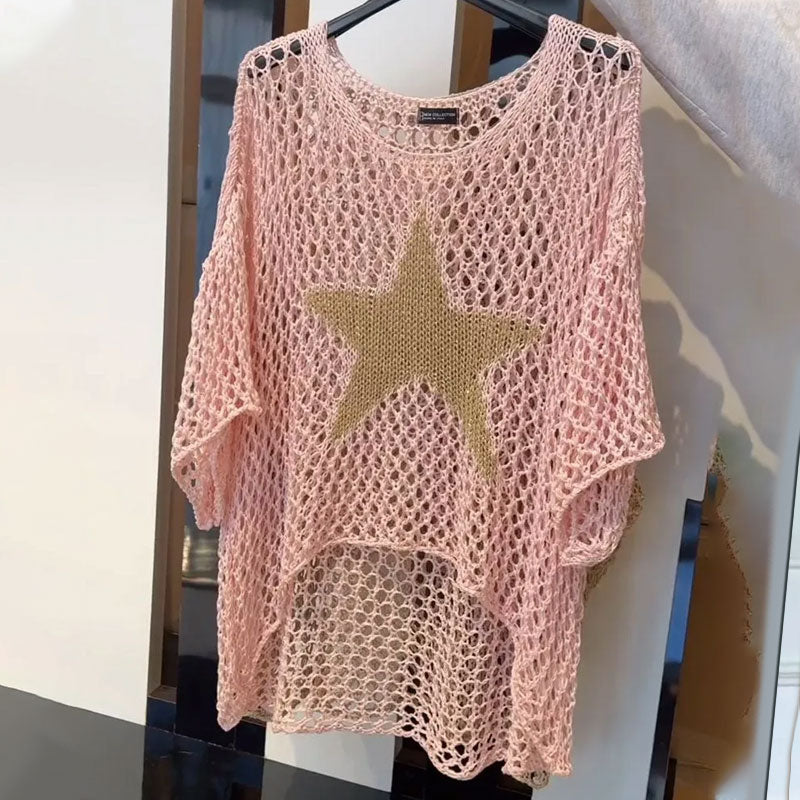 🔥 Top a rete all'uncinetto con scollo rotondo per donna