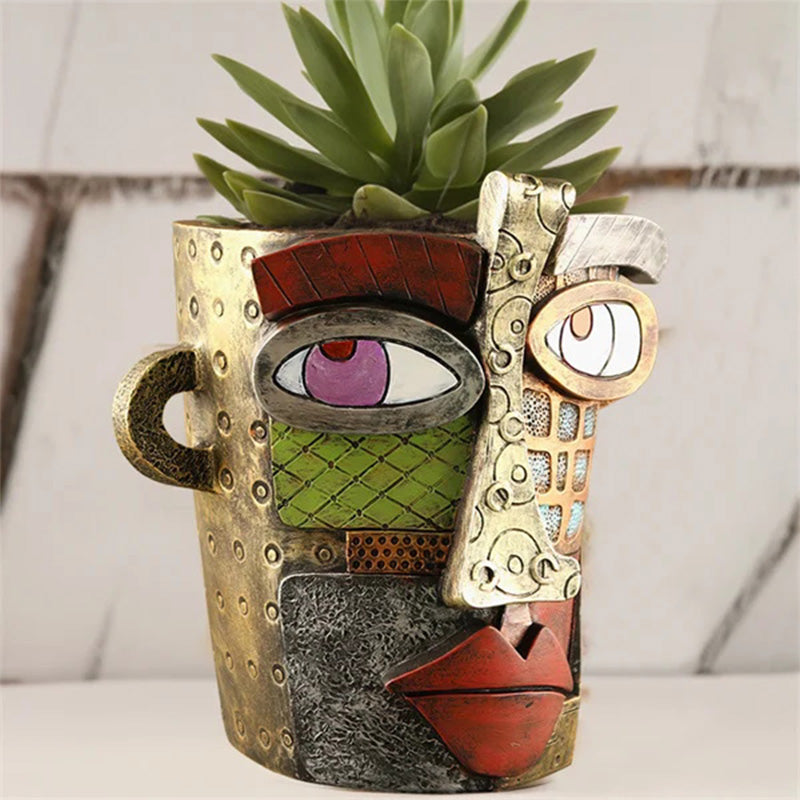 Vaso di fiori astratto unico con volto di bellezza