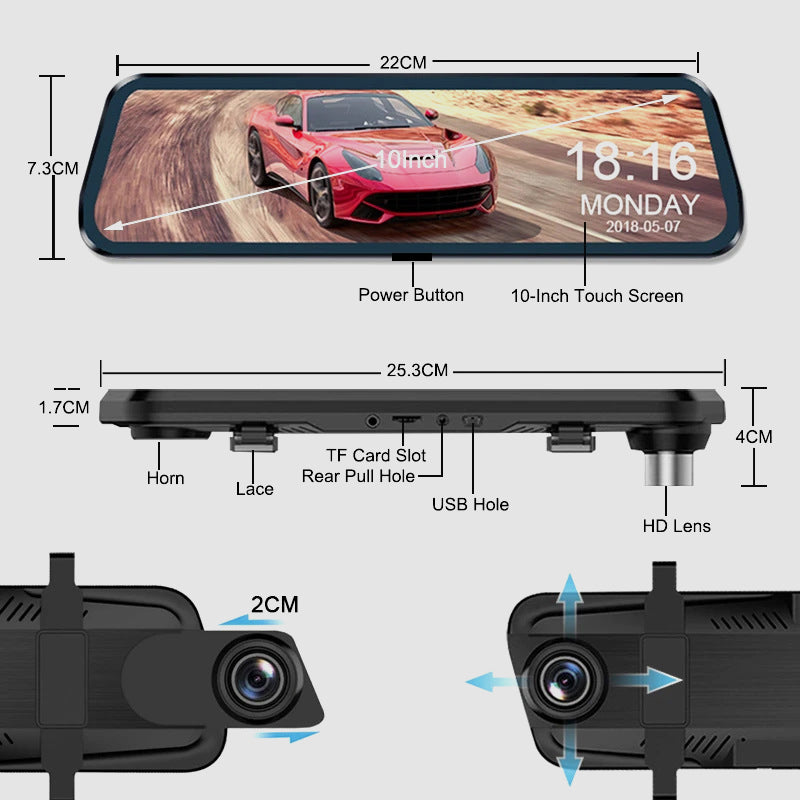Registratore d'auto con Schermo Touch HD Multifunzione da 10“