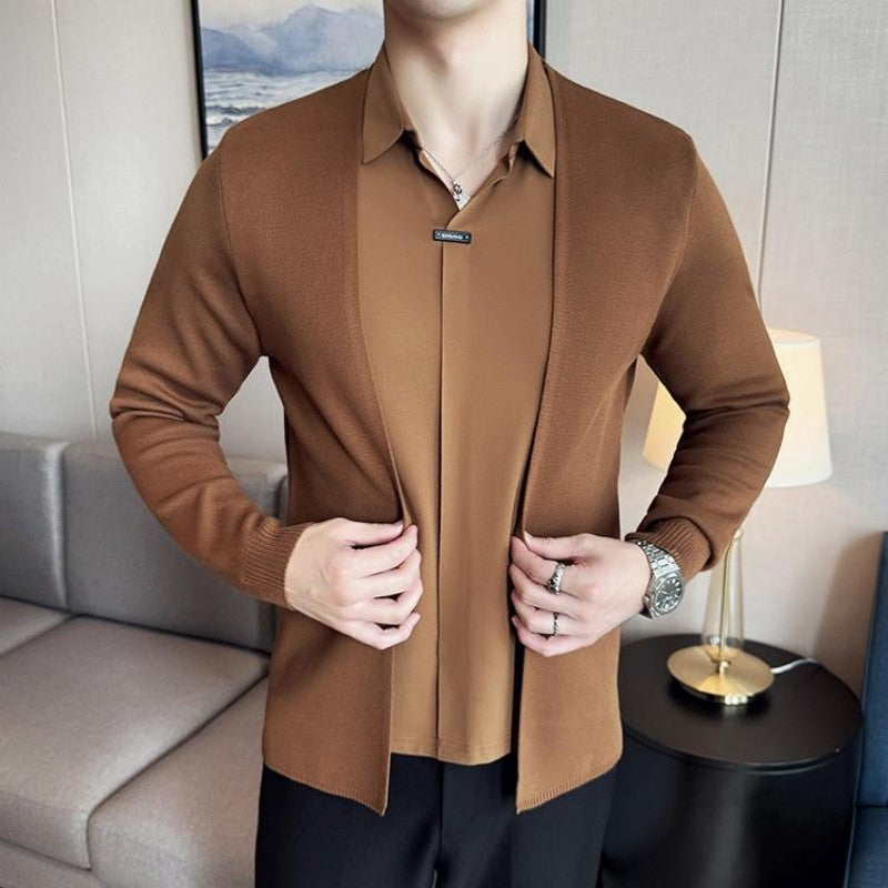 Maglia da Uomo Casual a Tinta Unita con Effetto Doppio Pezzo