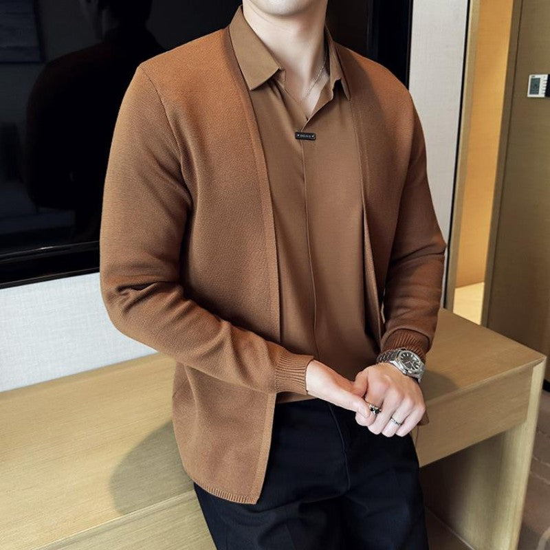 Maglia da Uomo Casual a Tinta Unita con Effetto Doppio Pezzo