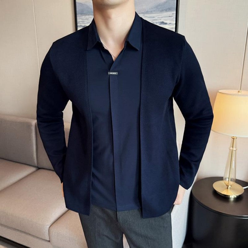 Maglia da Uomo Casual a Tinta Unita con Effetto Doppio Pezzo