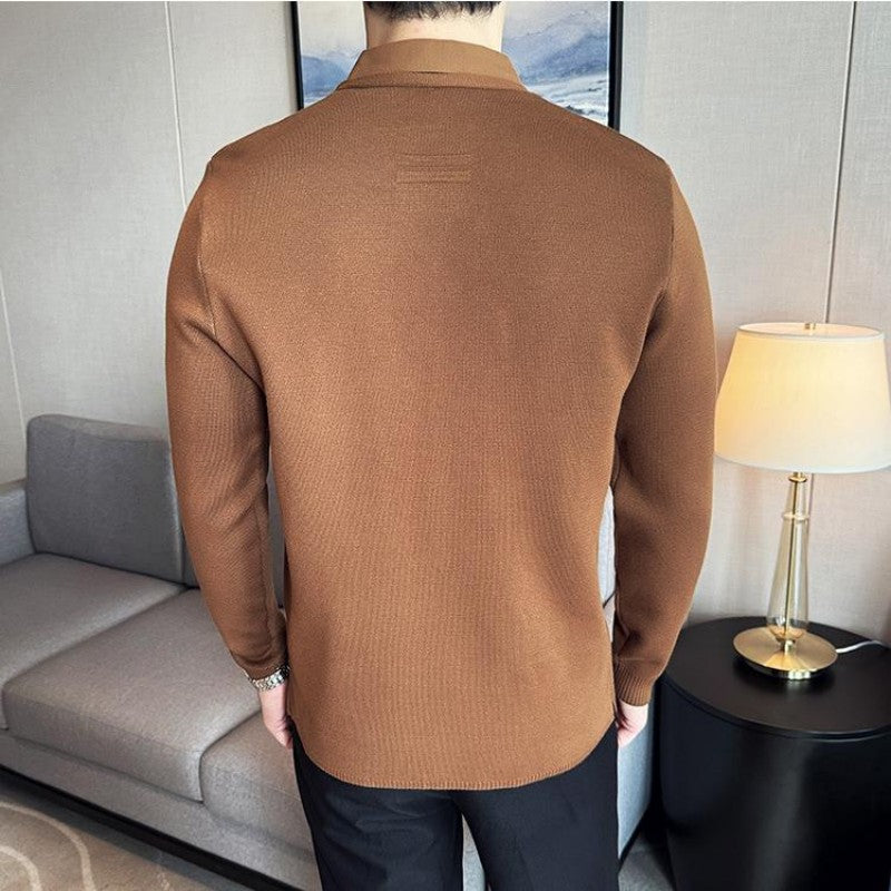 Maglia da Uomo Casual a Tinta Unita con Effetto Doppio Pezzo