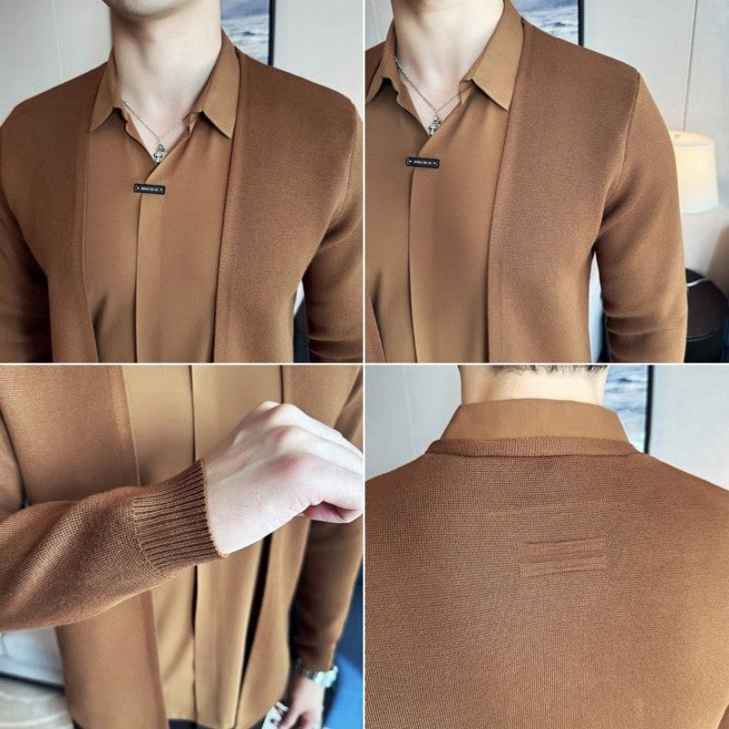 Maglia da Uomo Casual a Tinta Unita con Effetto Doppio Pezzo