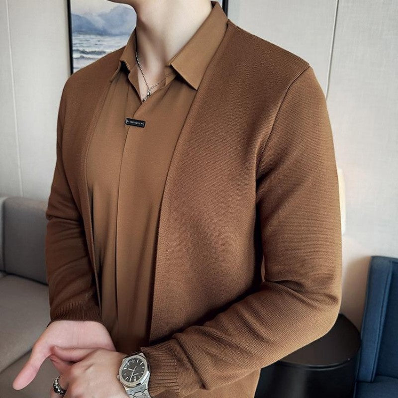Maglia da Uomo Casual a Tinta Unita con Effetto Doppio Pezzo