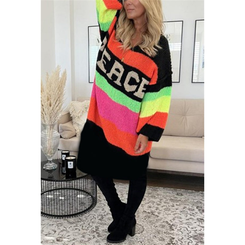 📦Consegna gratuita📦Vestito a blocchi di colore con scollo a V e stampa di lettere