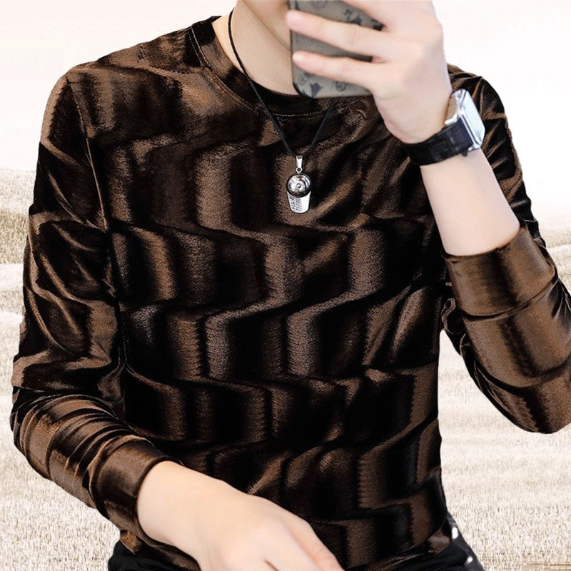 Maglia Uomo a Collo Rotondo con Stampa Onde a Maniche Lunghe