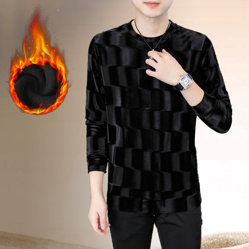 Maglia Uomo a Collo Rotondo con Stampa Onde a Maniche Lunghe