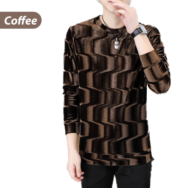 Maglia Uomo a Collo Rotondo con Stampa Onde a Maniche Lunghe