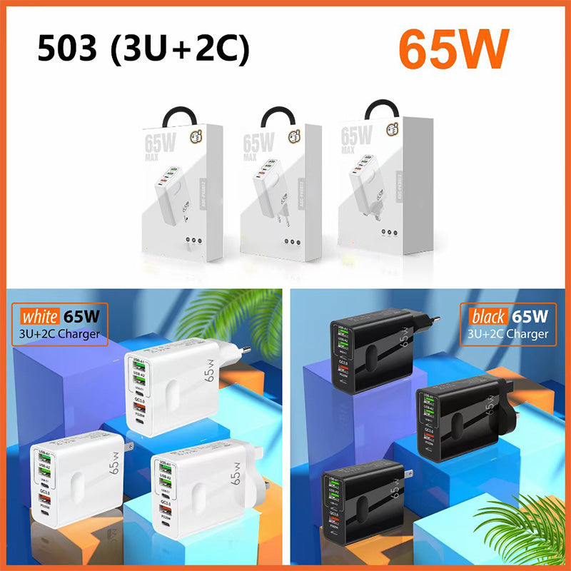 Caricatore GaN 65W a ricarica rapida e multiporta