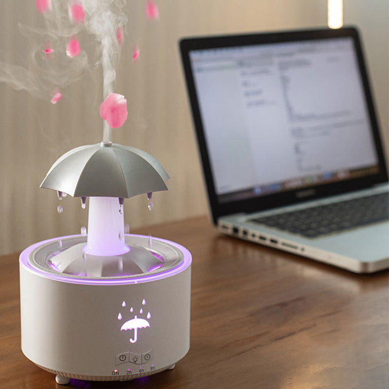 Umidificatore Aromaterapia a Goccia di Pioggia con Rotazione 7 Colori