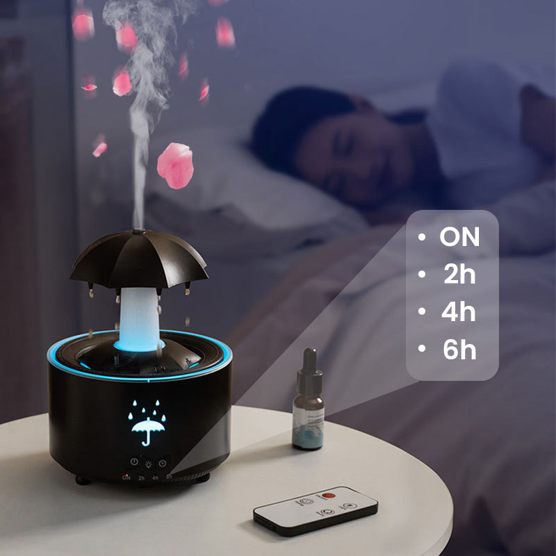 Umidificatore Aromaterapia a Goccia di Pioggia con Rotazione 7 Colori