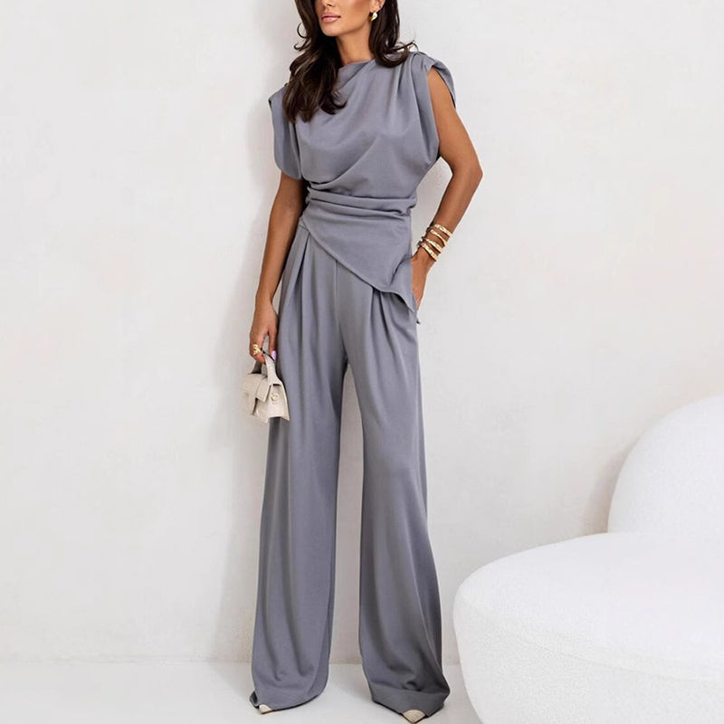Completo Elegante a Due Pezzi da Donna in Tinta Unita