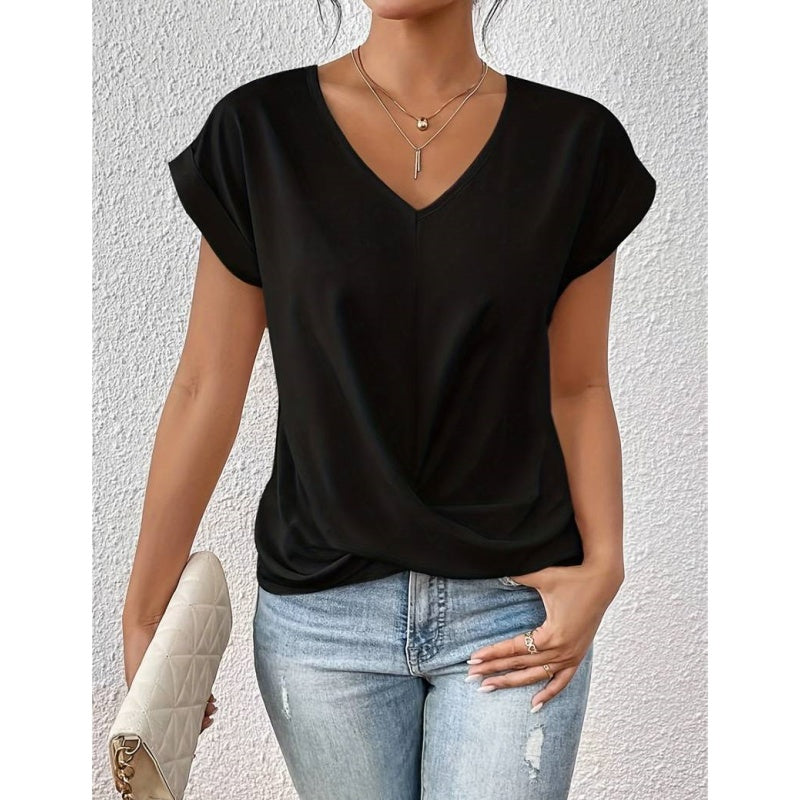 Maglietta elegante e casual a maniche corte con scollo a V e incrocio