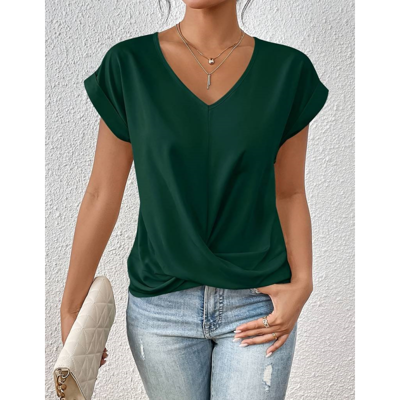 Maglietta elegante e casual a maniche corte con scollo a V e incrocio