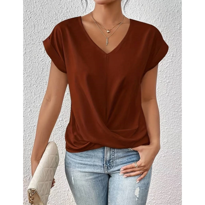 Maglietta elegante e casual a maniche corte con scollo a V e incrocio