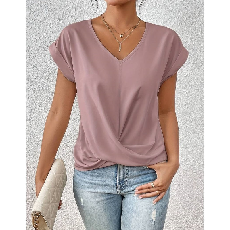 Maglietta elegante e casual a maniche corte con scollo a V e incrocio