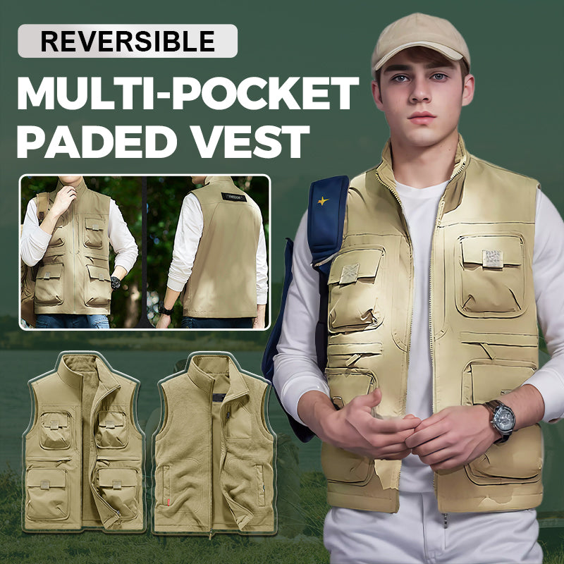 Gilet imbottito multitasche reversibile per uomo e donna
