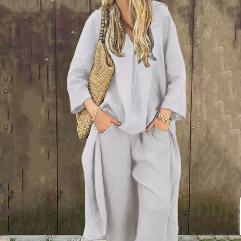 Set Estivo Larghi Donna con Top con Scollo a V e Pantaloni con Tasche