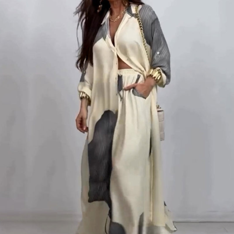 ✈️Spedizione gratuita✨-Set Camicia Lunga con Bottoni e Pantaloni con Coulisse