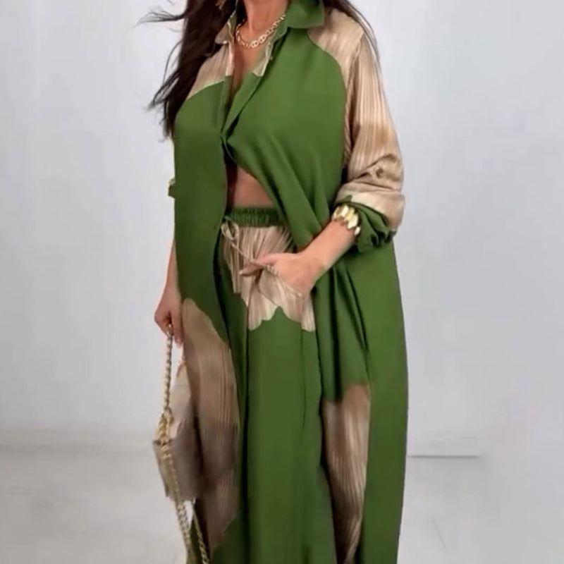 ✈️Spedizione gratuita✨-Set Camicia Lunga con Bottoni e Pantaloni con Coulisse