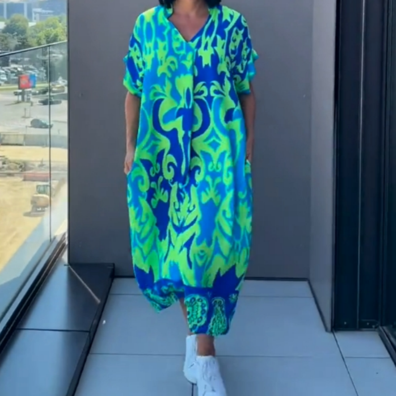 Abito da Donna Casuale Elegante Stampato con Scollo a V