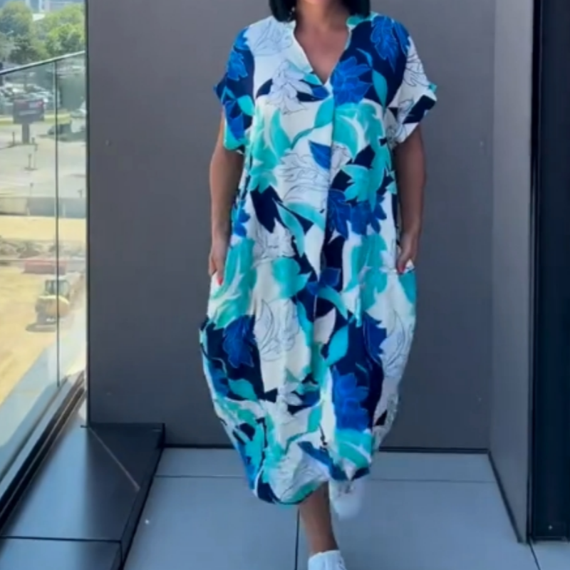 Abito da Donna Casuale Elegante Stampato con Scollo a V