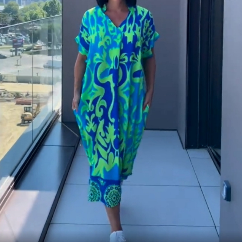 Abito da Donna Casuale Elegante Stampato con Scollo a V